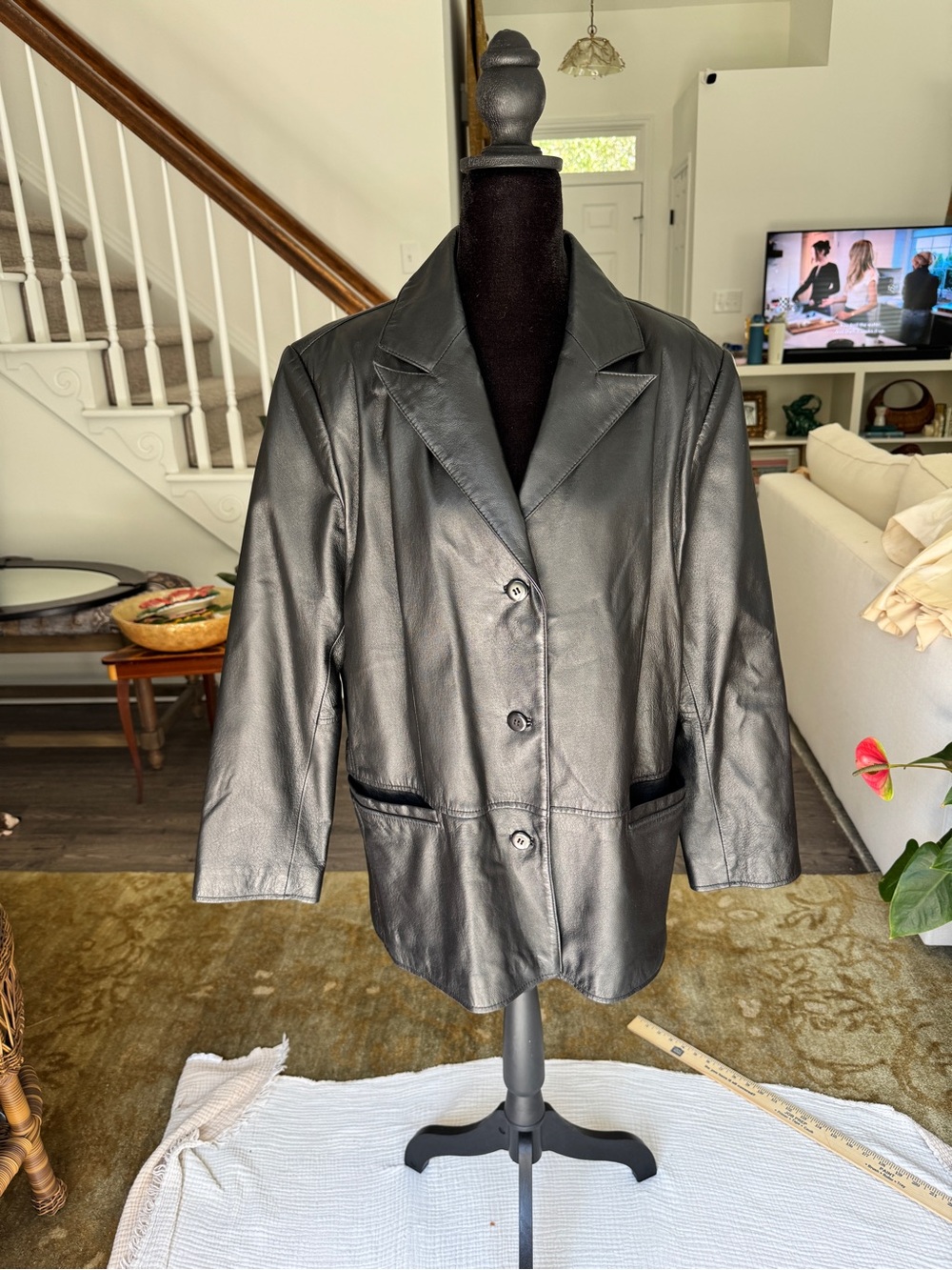 Clio Black Leather Button-Front Women's Jacket